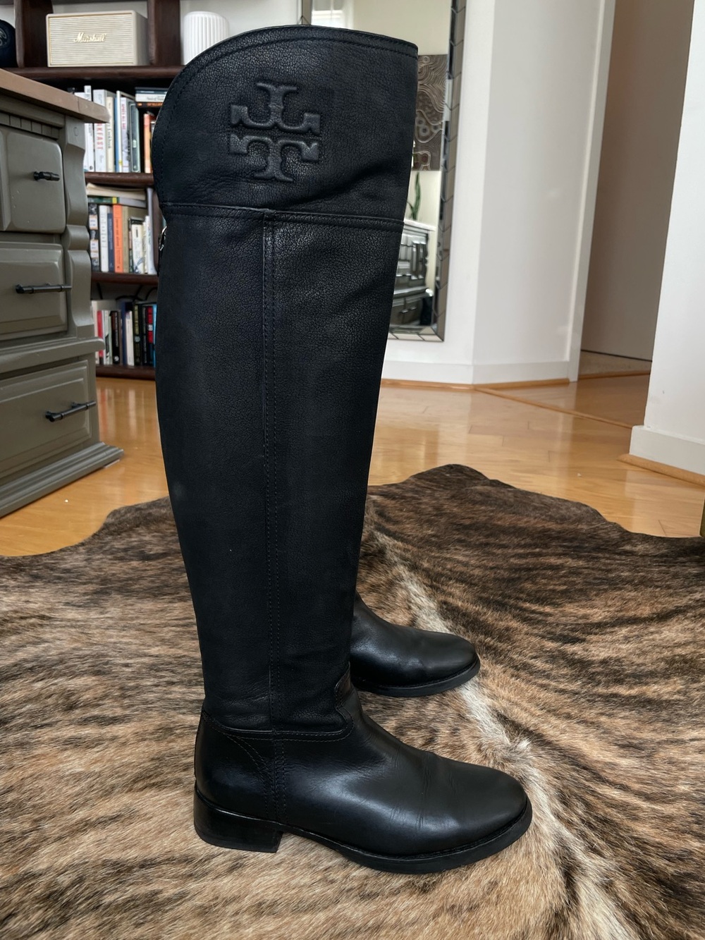 Tory Burch Black Leather Over-The-Knee Riding Boots
